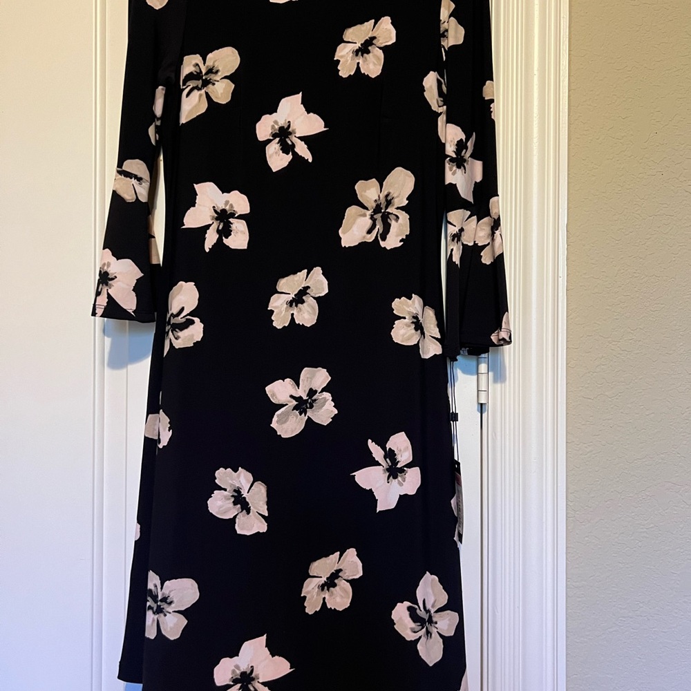 Tommy Hilfiger Black and Cream Floral Long Sleeve Dress